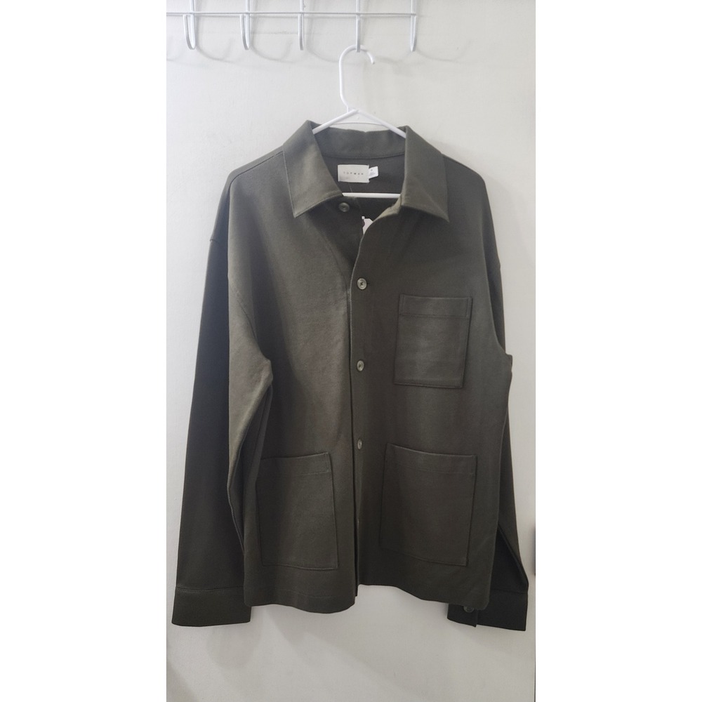 Topman Mens Olive Green Chore Jacket Button Front Utility Overshirt Size M